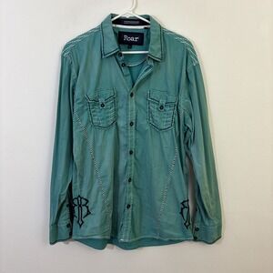 Roar Foundation Edition Western Shirt Mens L Turquoise Embroidered Country